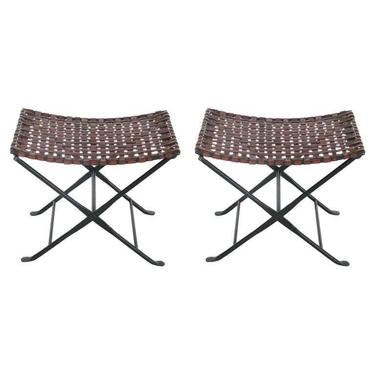 Woven Leather and Iron Stools