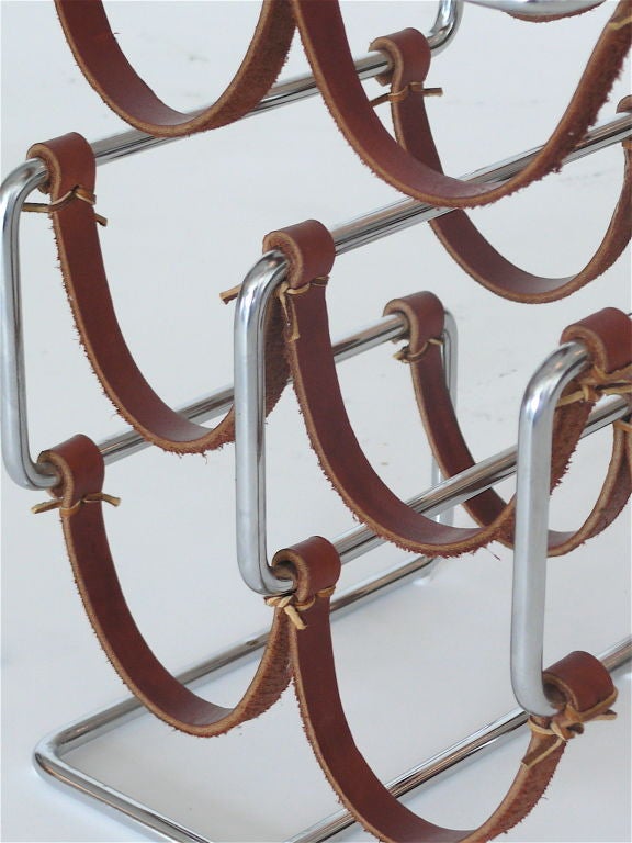 Chrome and Leather Wine Rack