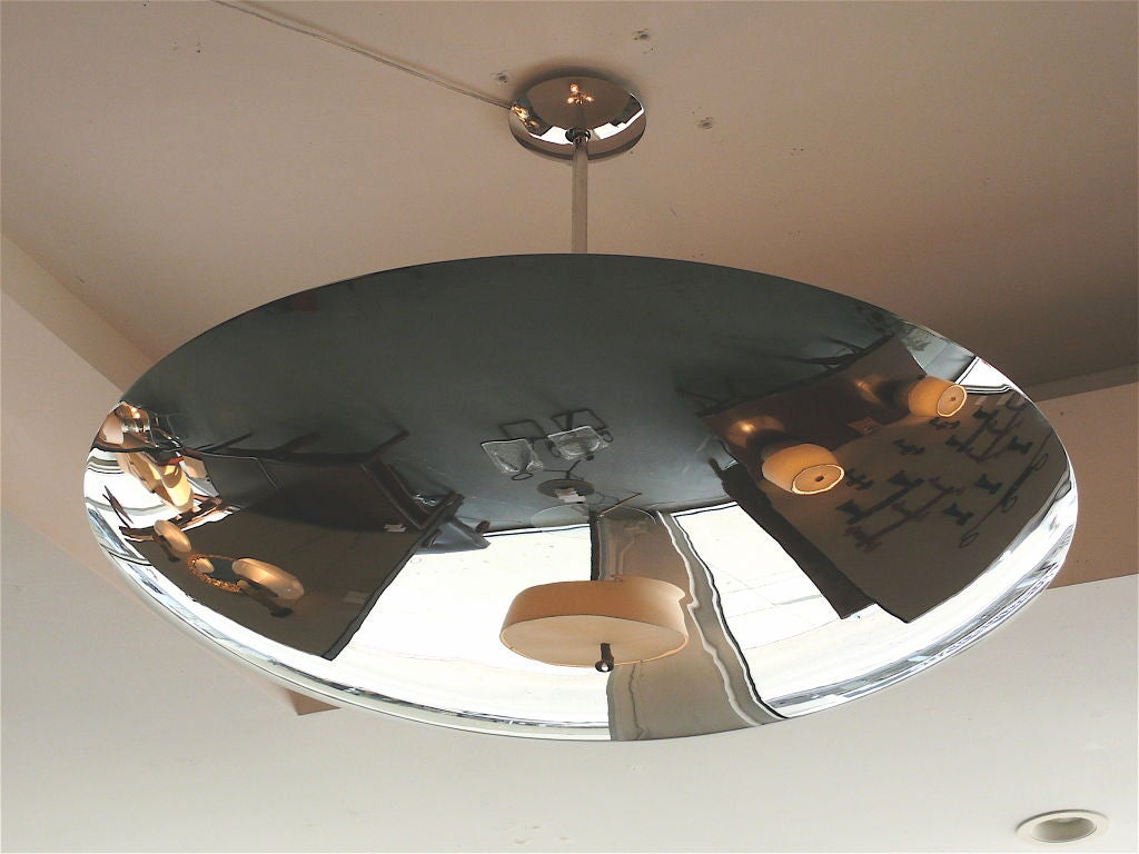Large scale polished nickel dome ceiling fixture. Simple and classic design with exquisite reflection. 

24 - 3100
30 - 3500
36 - 4000
48 - 4800

Professionally wired. Multiple sizes and finishes available.
