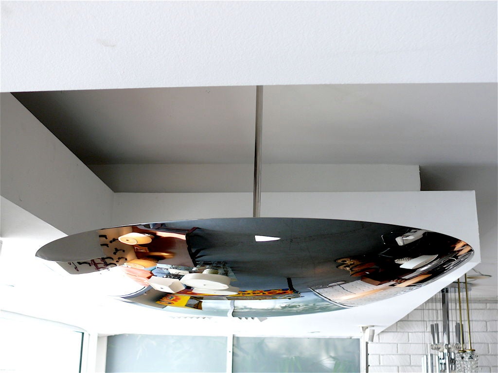 Large Nickel Dome Ceiling Light In Excellent Condition In Beverly Hills, CA