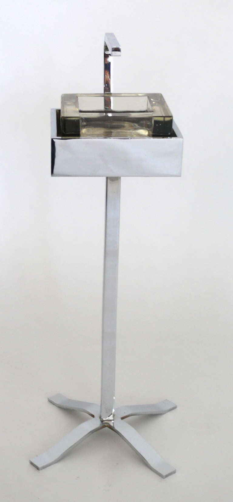Italian Chrome and Glass Ashtray Stand