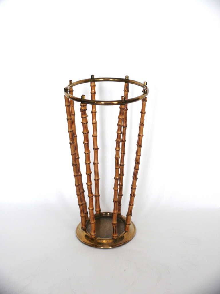 Austrian Brass and Bamboo Umbrella Stand