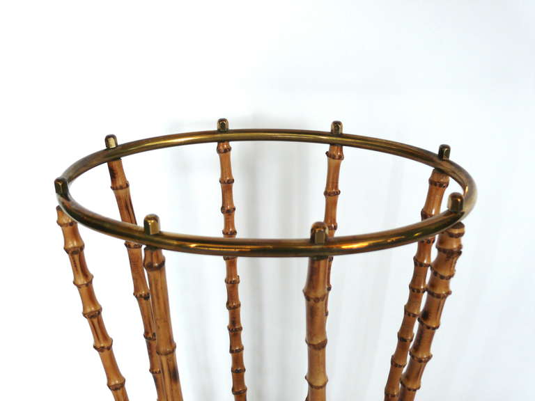 Brass and Bamboo Umbrella Stand In Excellent Condition In Beverly Hills, CA