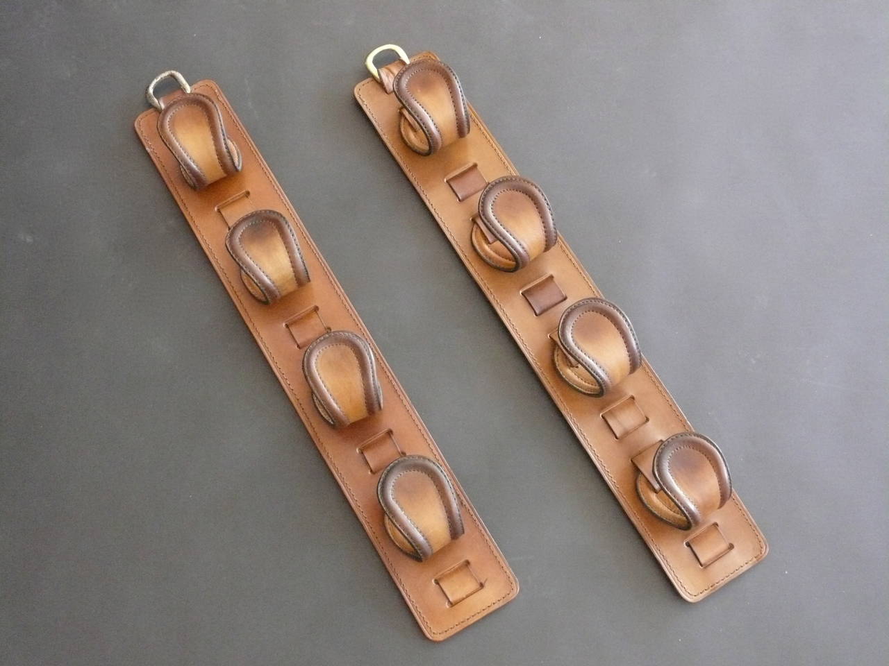 French Pair of Jacques Adnet Leather Wine Holders/Hooks