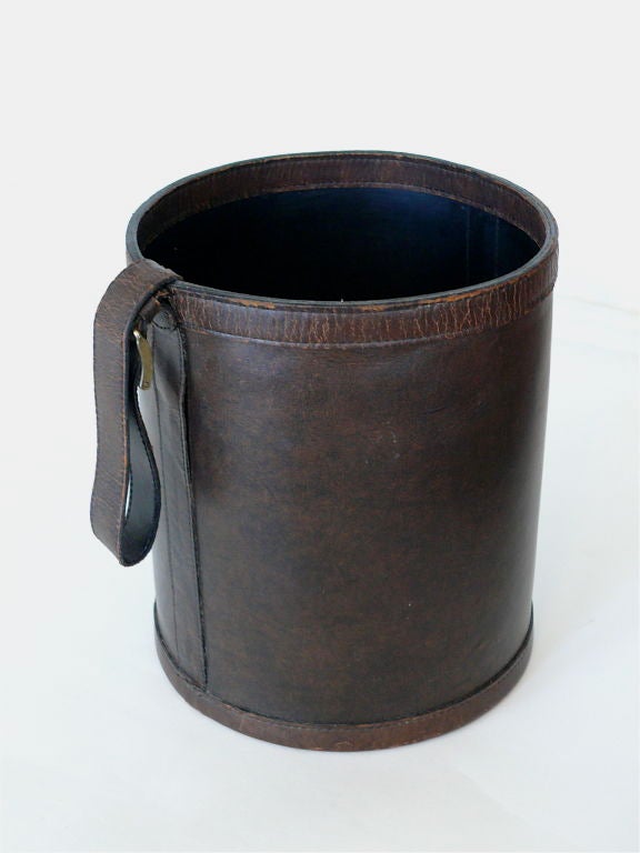 Jacques Adnet Style Leather Wastebasket