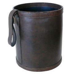Jacques Adnet Style Leather Wastebasket