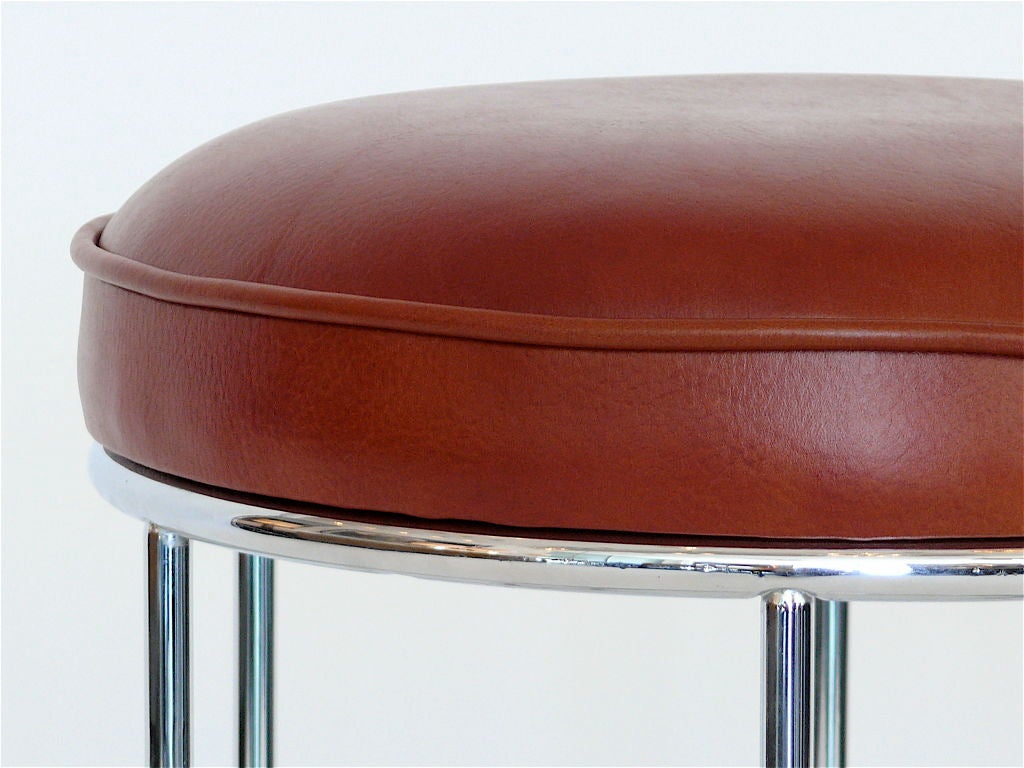 Chrome & Leather Circular Barstools In Excellent Condition In Beverly Hills, CA
