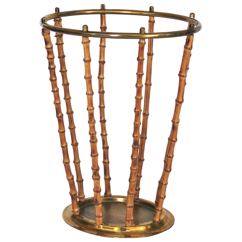 Brass and Bamboo Umbrella Stand