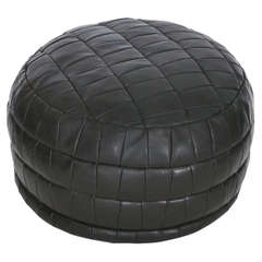 Black Leather Patched Ottoman by De Sede