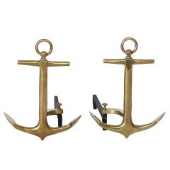 Vintage Pair of Brass Anchor Andirons