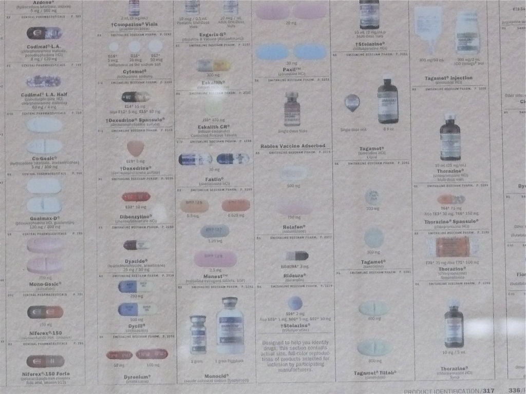 A large section of the originally designed wallpaper for Pharmacy, the fashionable restaurant opened in Notting Hill, London in 1997. 

The restaurant served pharmaceutically-inspired food and drinks and gained publicity over a dispute with the