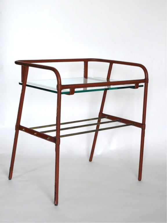 French Jacques Adnet Leather End Table