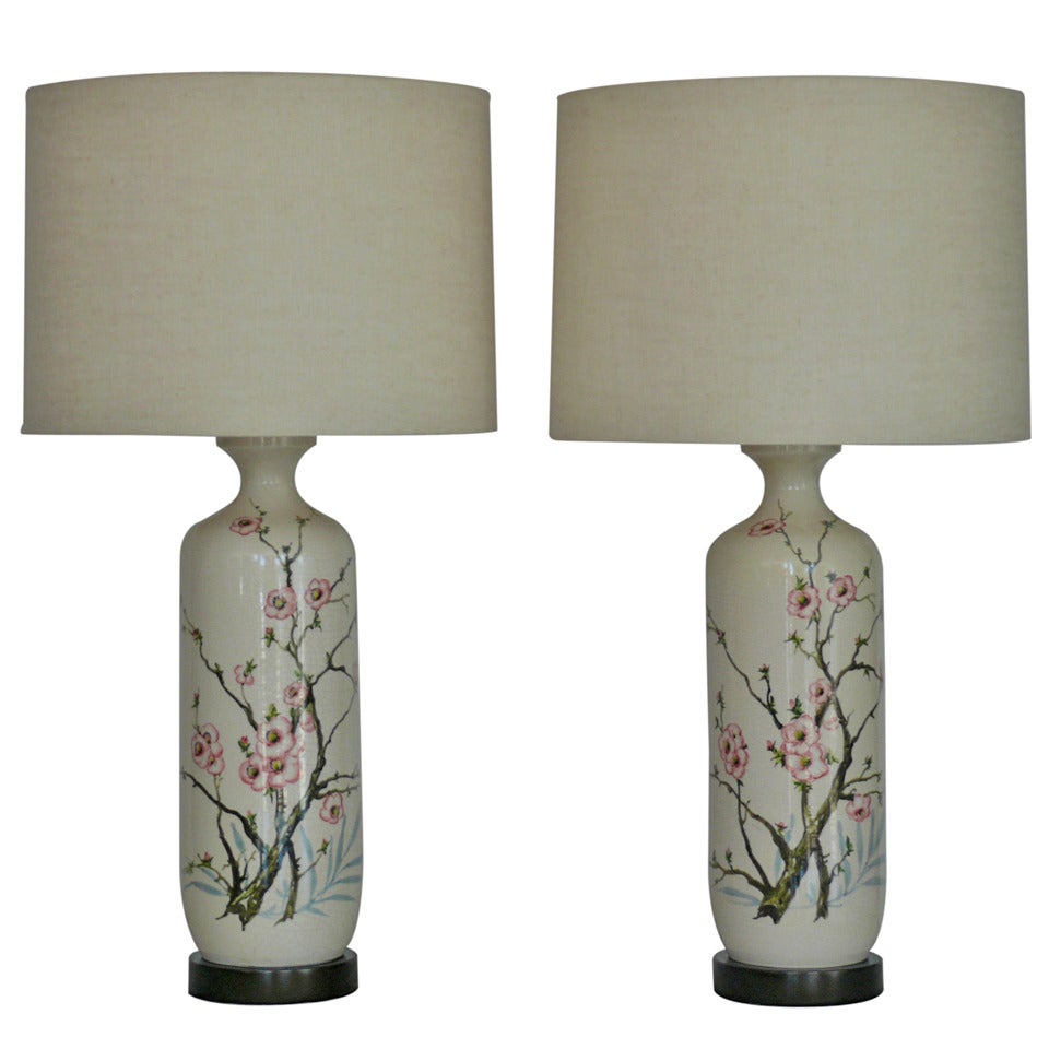 Ceramic Cherry Blossom Lamps by Marbro
