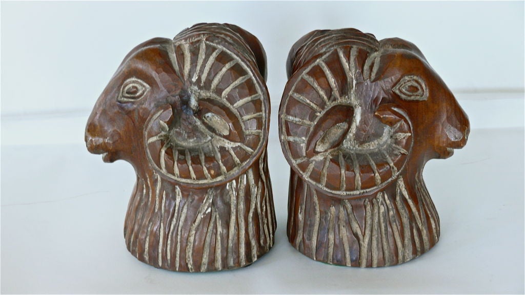 Solid Wood Carved Rams Heads