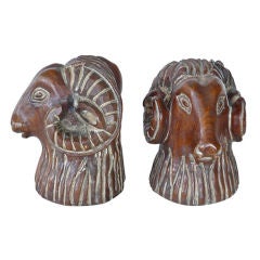 Solid Wood Carved Rams Heads