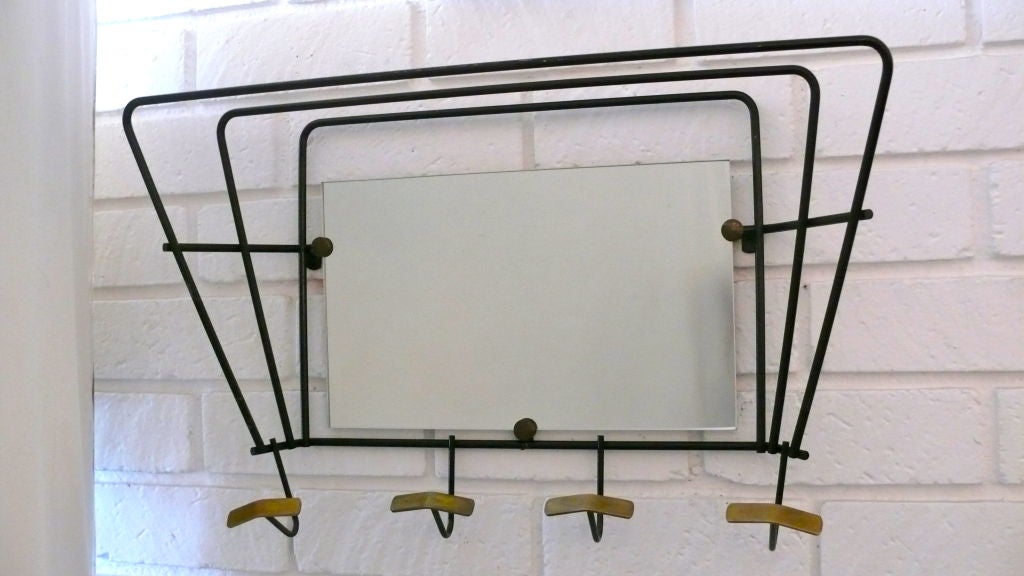 French Iron Coat Rack with Mirror
