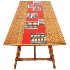 Rattan and Tile Dining Table by Roger Capron