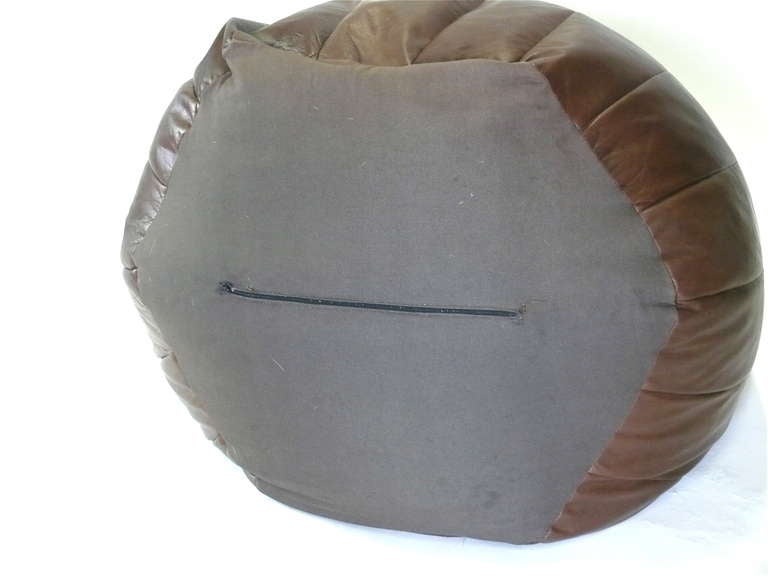German Brown Leather Patched Bean Bag in the style of De Sede