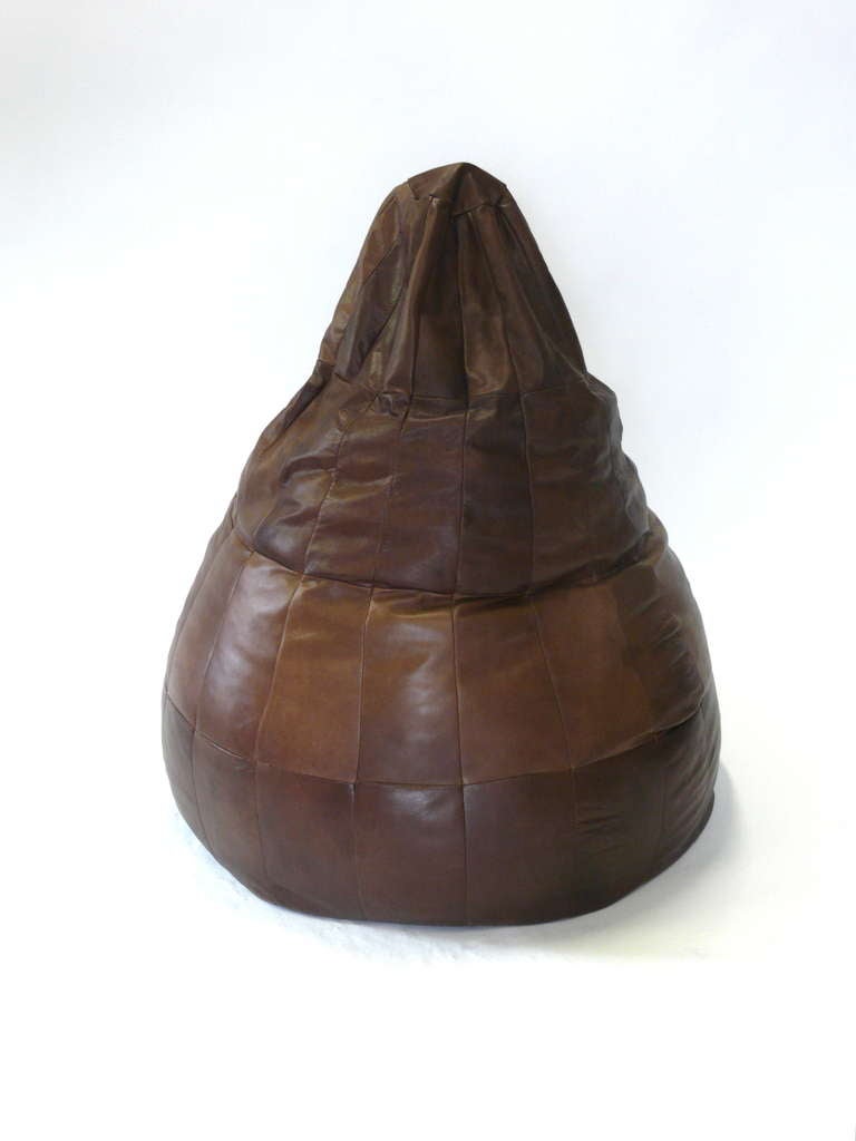 Brown Leather Patched Bean Bag in the style of De Sede In Good Condition In Beverly Hills, CA