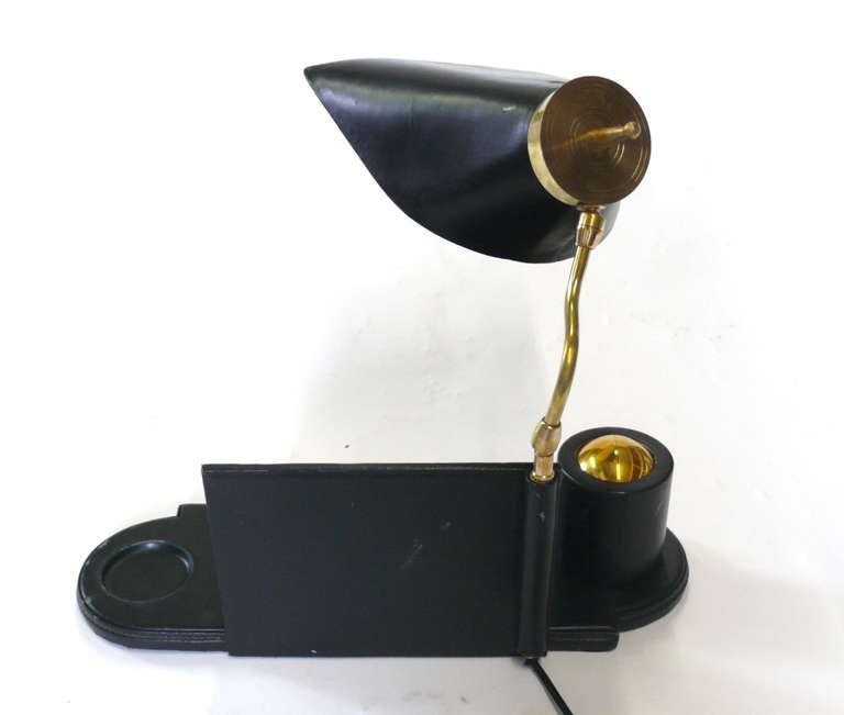Jacques Adnet Leather Desk Caddy with Lamp 3
