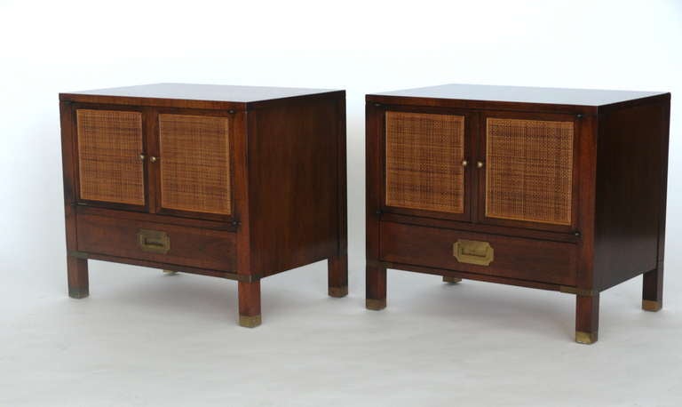Pair of Wood and Cane Nightstands for Baker