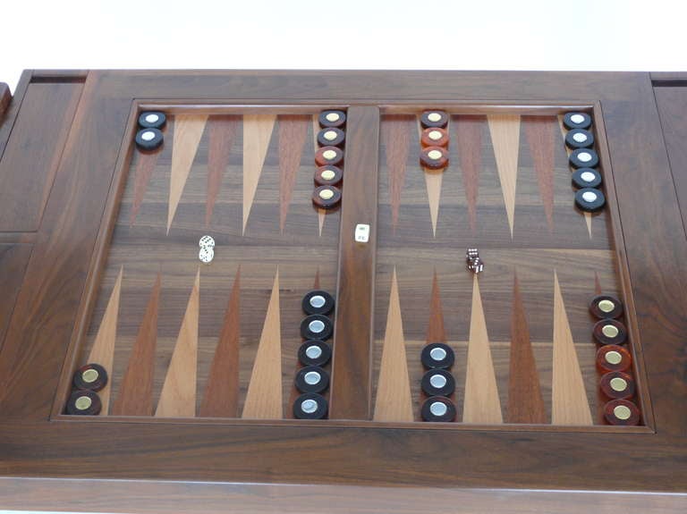 Walnut Wood Backgammon Table In New Condition For Sale In Beverly Hills, CA