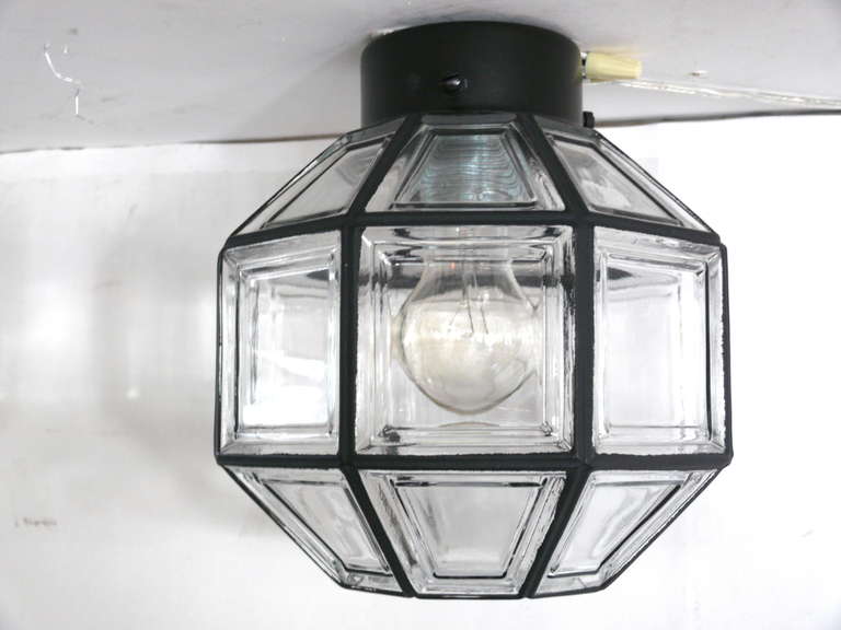Iron and Glass Octagon Flush Mount For Sale 2