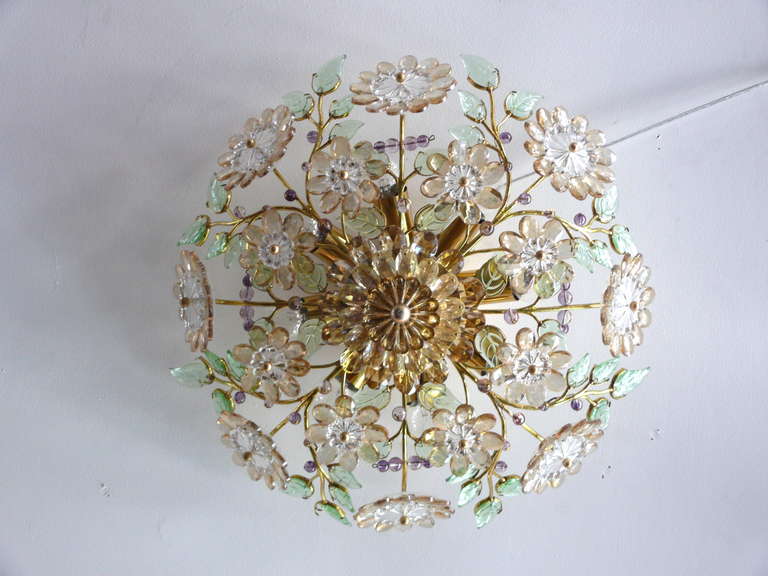 Italian Floral Crystal Flush Mount In Good Condition In Beverly Hills, CA