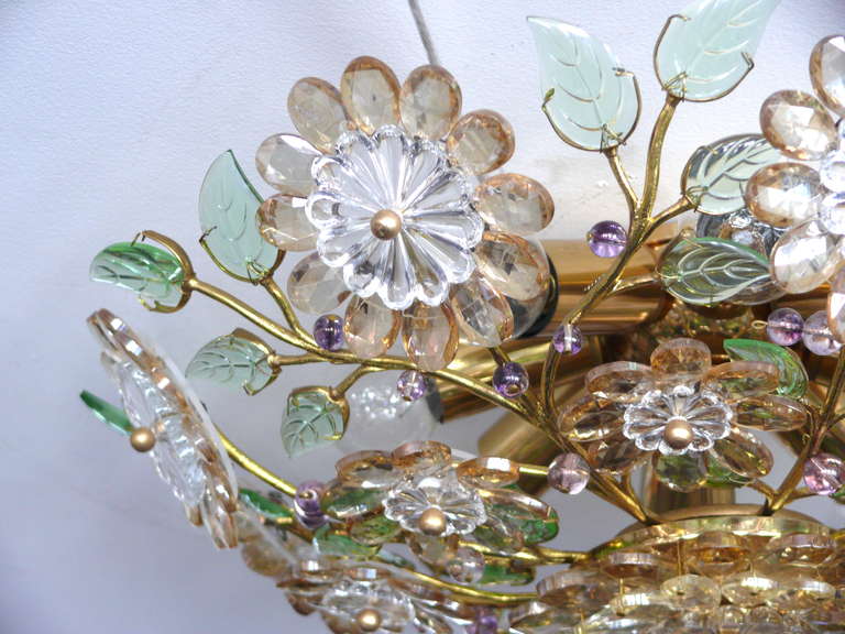 Brass Italian Floral Crystal Flush Mount