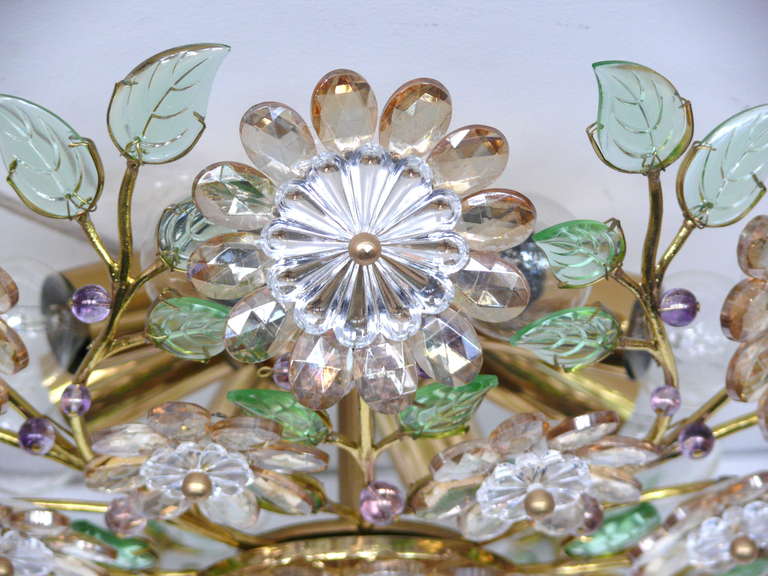 Mid-20th Century Italian Floral Crystal Flush Mount