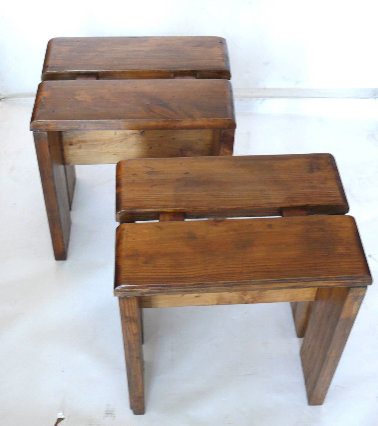 Mid-20th Century Pair of Oak Stools by Charlotte Perriand
