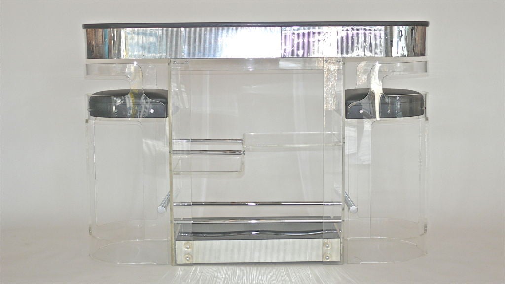 Lucite and Chrome Bar with Stools