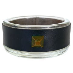French Leather and Glass Ashtray