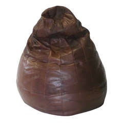 Brown Leather Patched Bean Bag in the style of De Sede