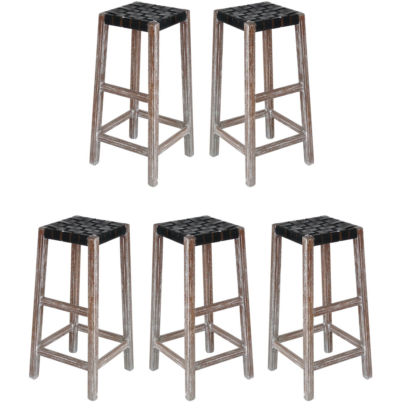 Cerused Oak and Leather Barstools by Brandt Ranch
