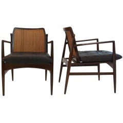 Arne Vodder Cane and Leather Armchairs