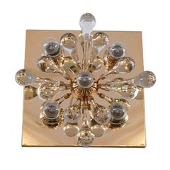 Large Brass and Glass Tear Drop Sconce or Flush Mount
