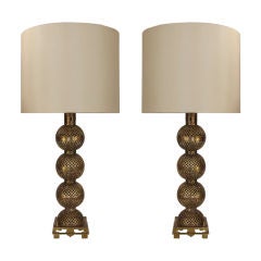 Vintage Moroccan Style Brass Table Lamps