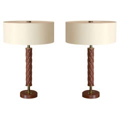 Brass and Leather Tufted Lamps