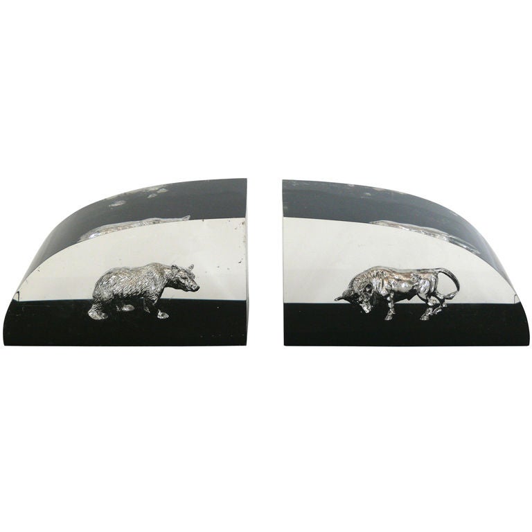 Vintage Lucite Bull & Bear Wall Street Bookends