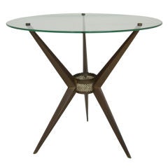 Vintage Italian Brass and Glass Tripod Table