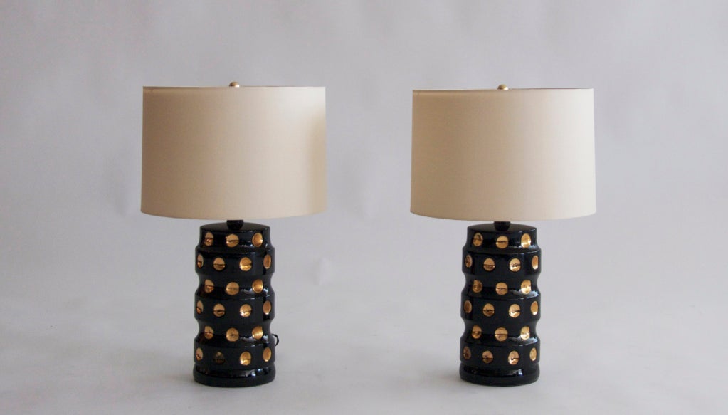 Gold and Black Ceramic Polka Dot Lamps 4