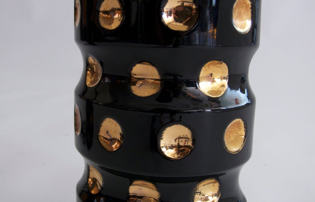 American Gold and Black Ceramic Polka Dot Lamps