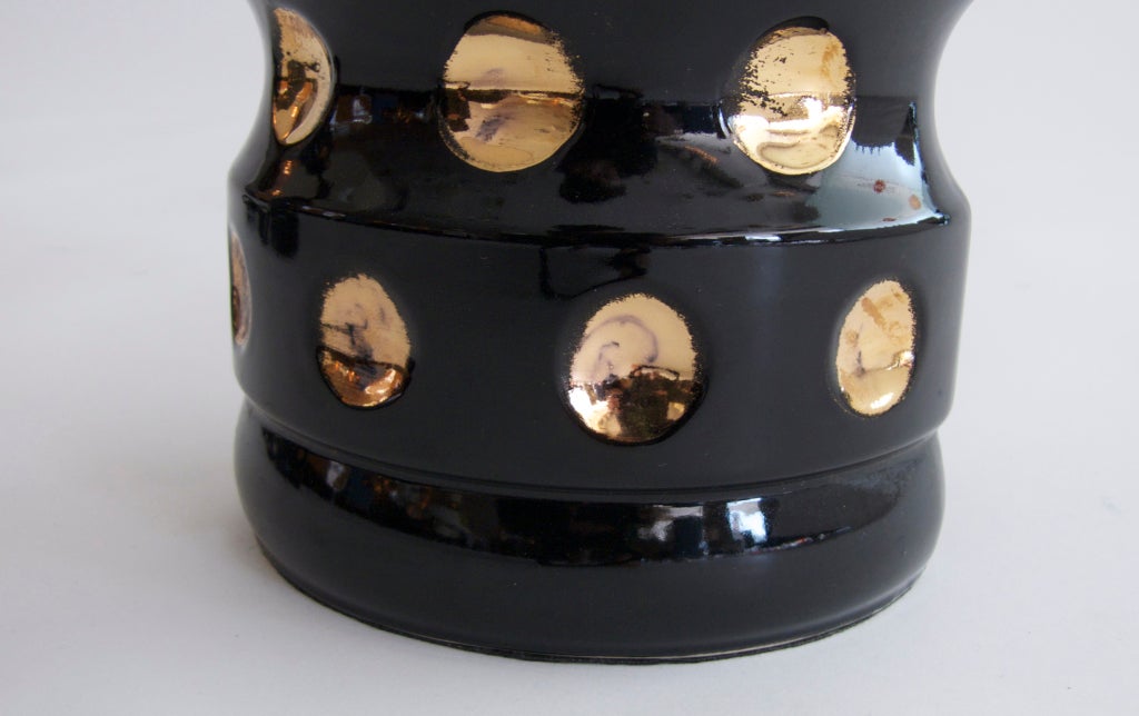 20th Century Gold and Black Ceramic Polka Dot Lamps