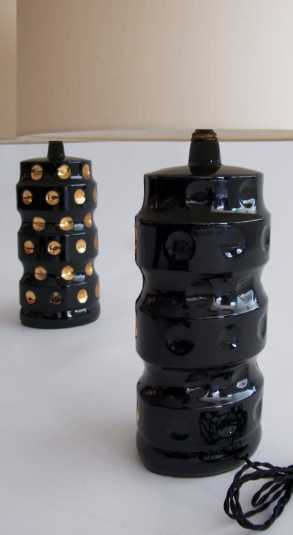 Gold and Black Ceramic Polka Dot Lamps 1