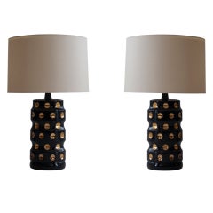 Gold and Black Ceramic Polka Dot Lamps