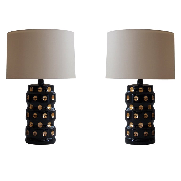 Gold and Black Ceramic Polka Dot Lamps