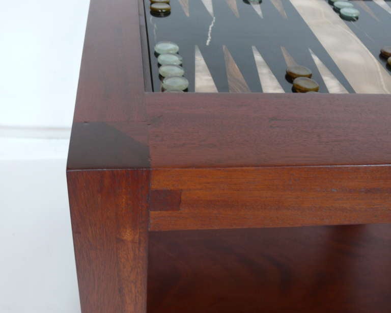 Wood and Marble Backgammon Table In Excellent Condition In Beverly Hills, CA