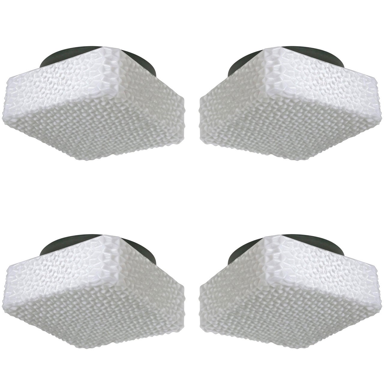 Textured Square Milk Glass Flush Mounts