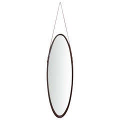 Italian Wood and Leather Wall Mirror